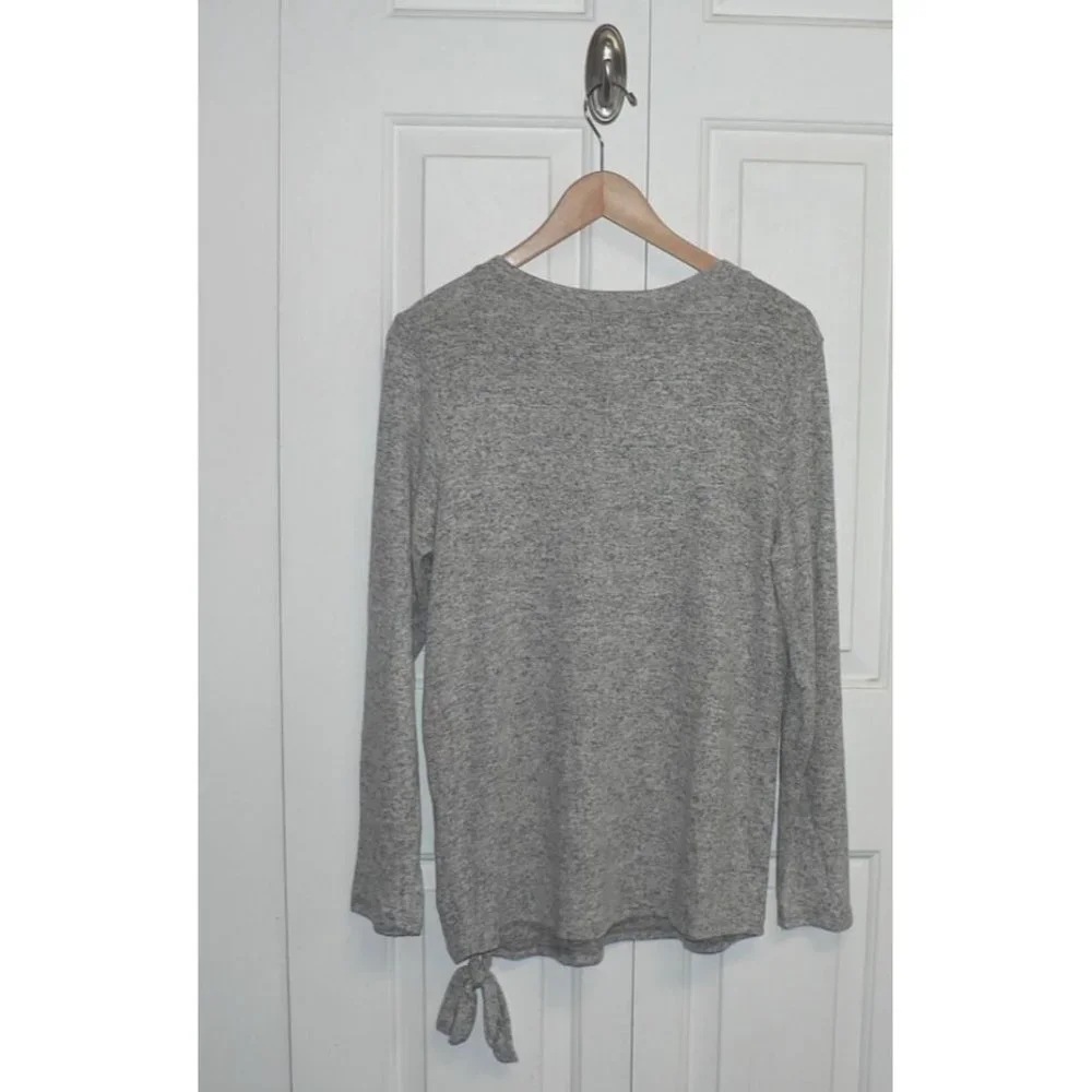 Thyme + Honey Women's Cozy Side Hem Tie Long Sleeve Pullover Sweater in Grey Med